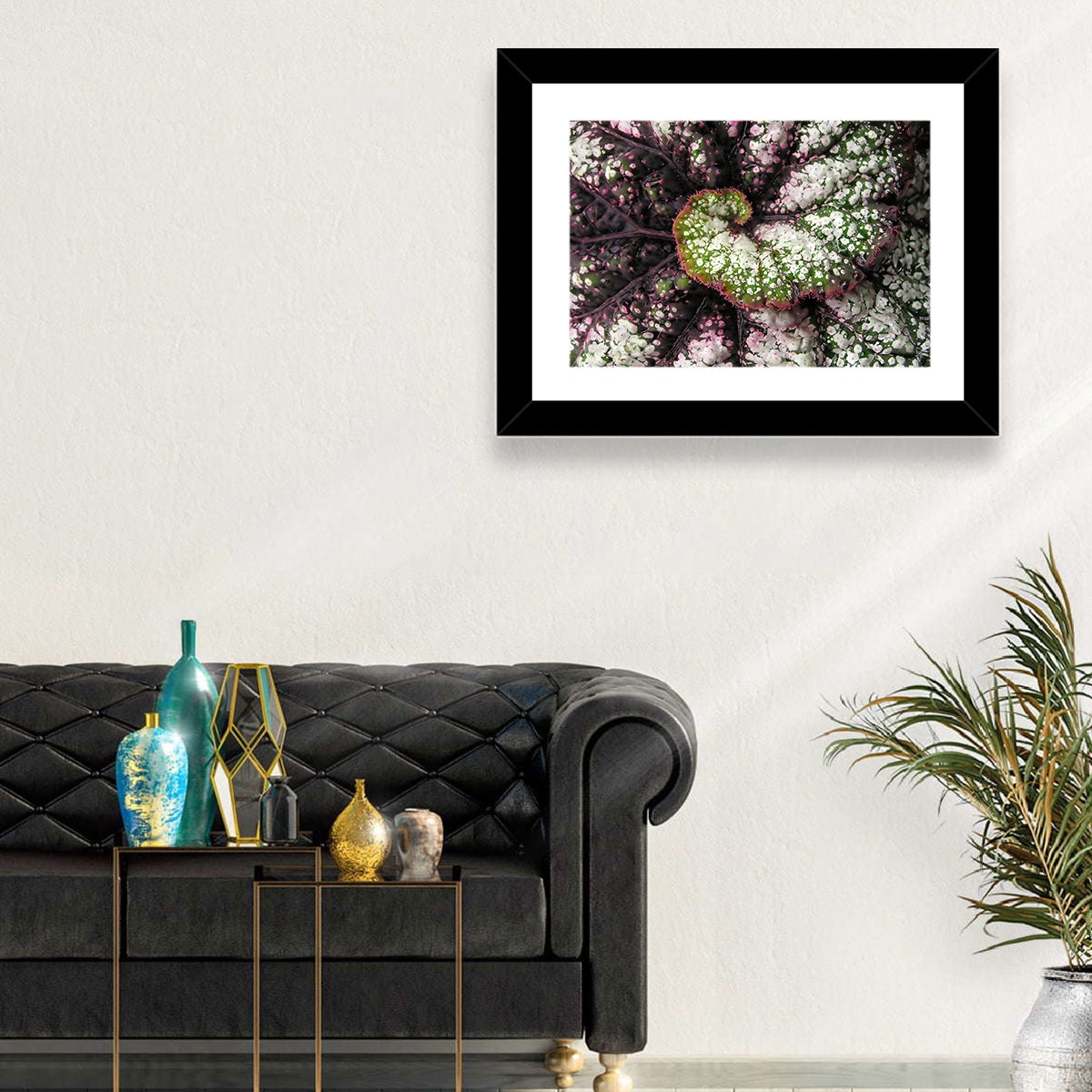 Begonia Leaf Spiral Geometry Wall Art in a room, landscape