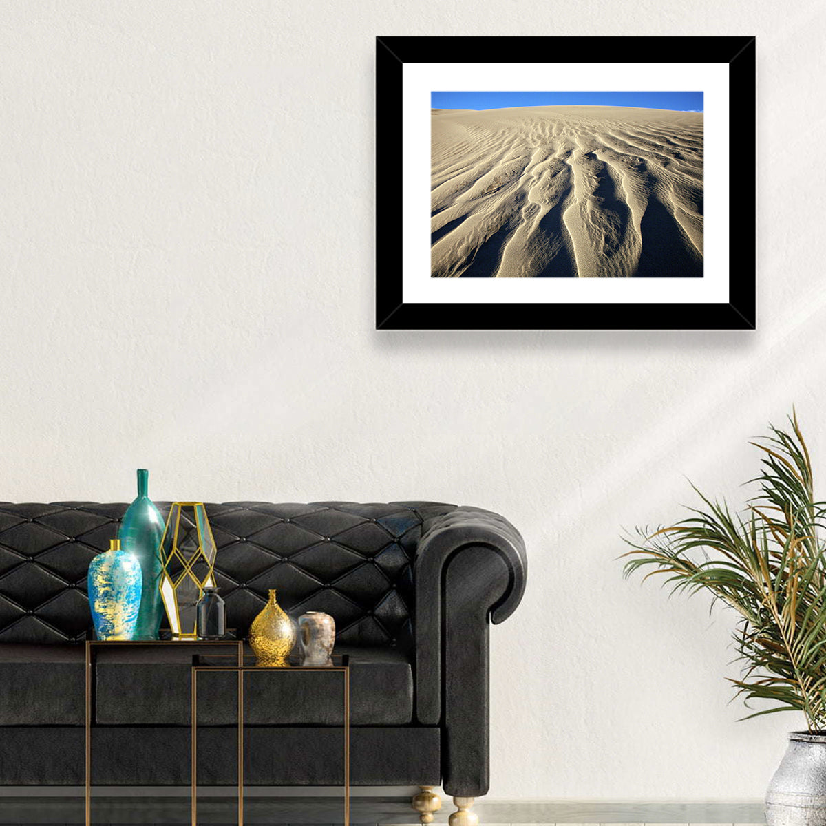 Endless Rippled Sand Dunes Wall Art in a room, landscape