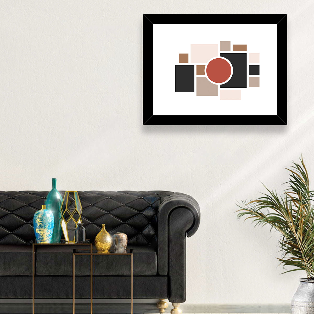 Terracotta Geometric Circle Composition Wall Art in a room, landscape