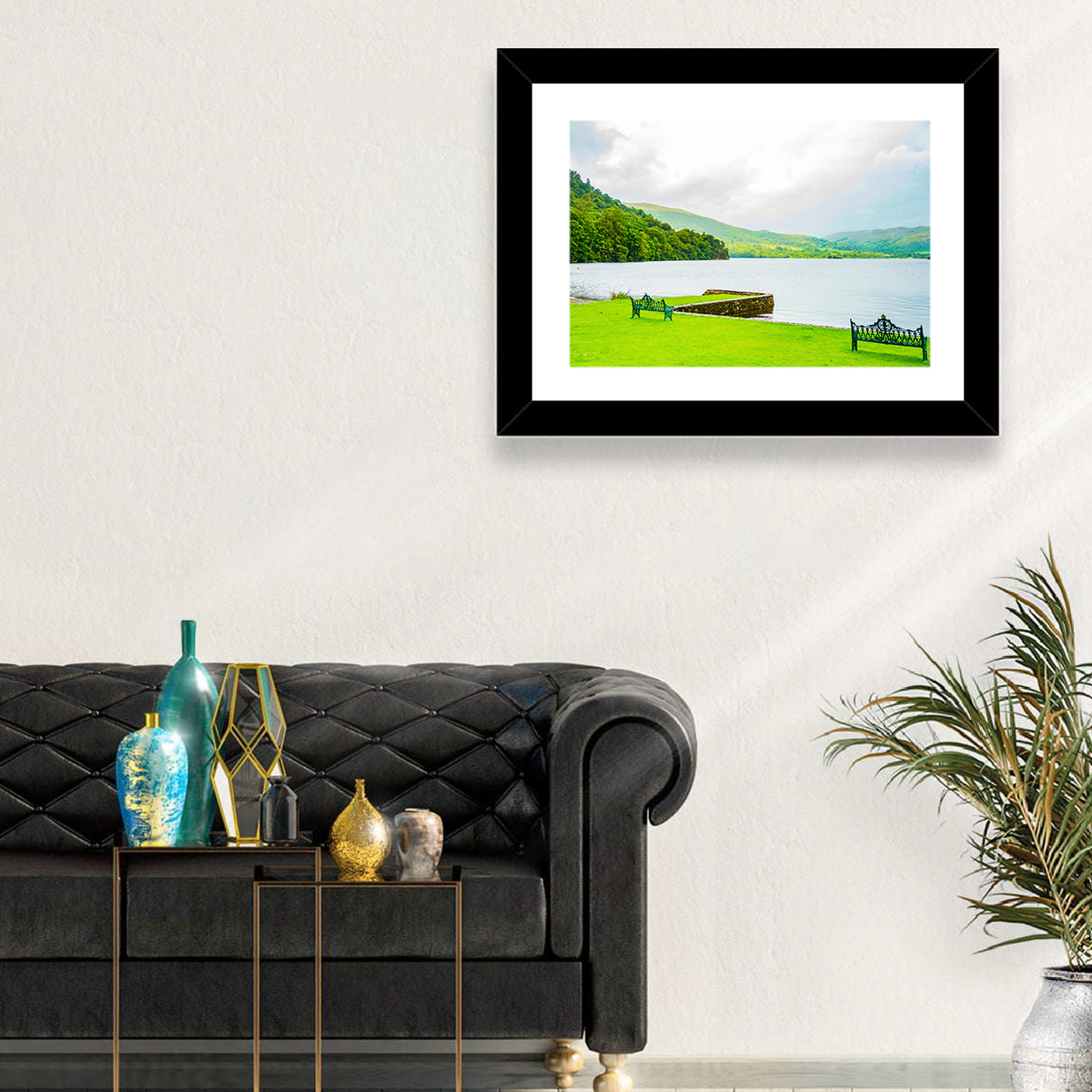 Ullswater Lakeside Benches Wall Art in a room, landscape