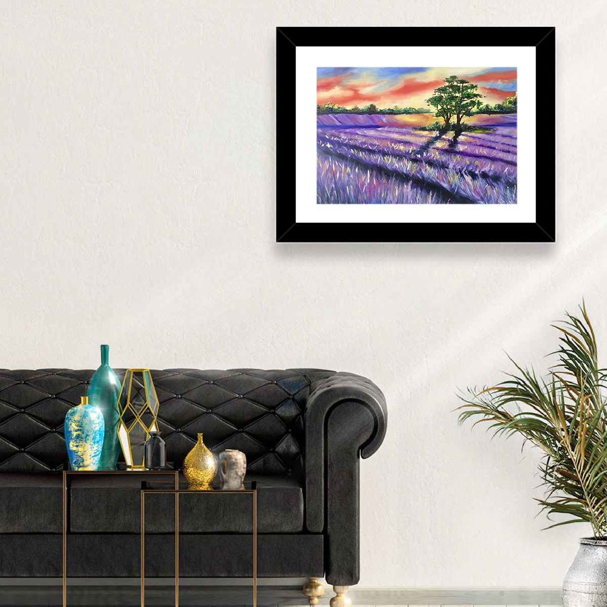 Lavender Field at Sunset Wall Art in a room, landscape