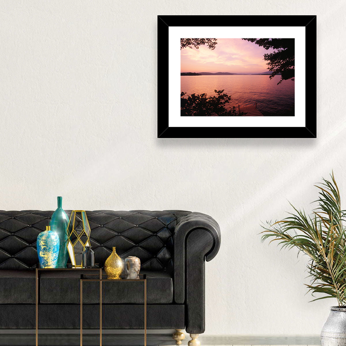 Lake Winnipesaukee Sunset Wall Art in a room, landscape