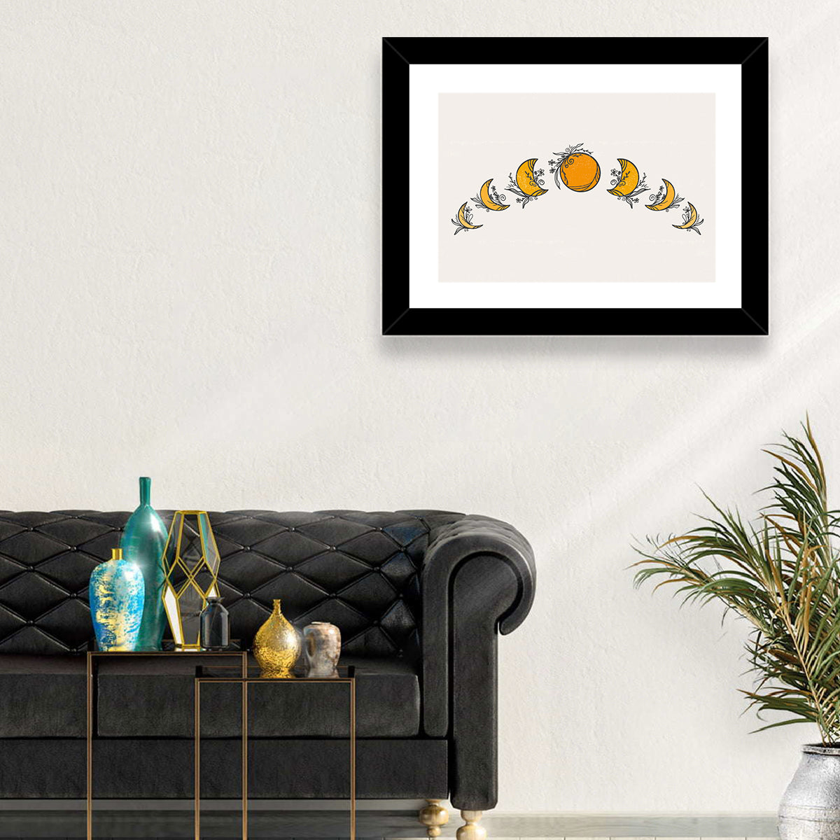 Lunar Phases Floral Arc Wall Art in a room, landscape
