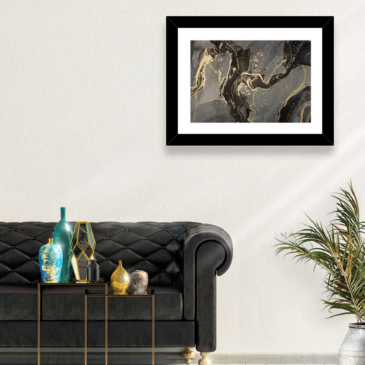 Black and Gold Marbled Abstract Wall Art