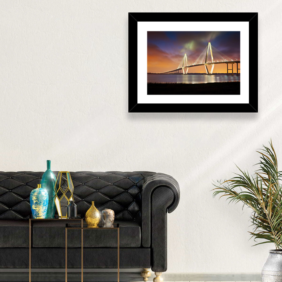 Arthur Ravenel Jr. Bridge at Dusk Wall Art in a room, landscape