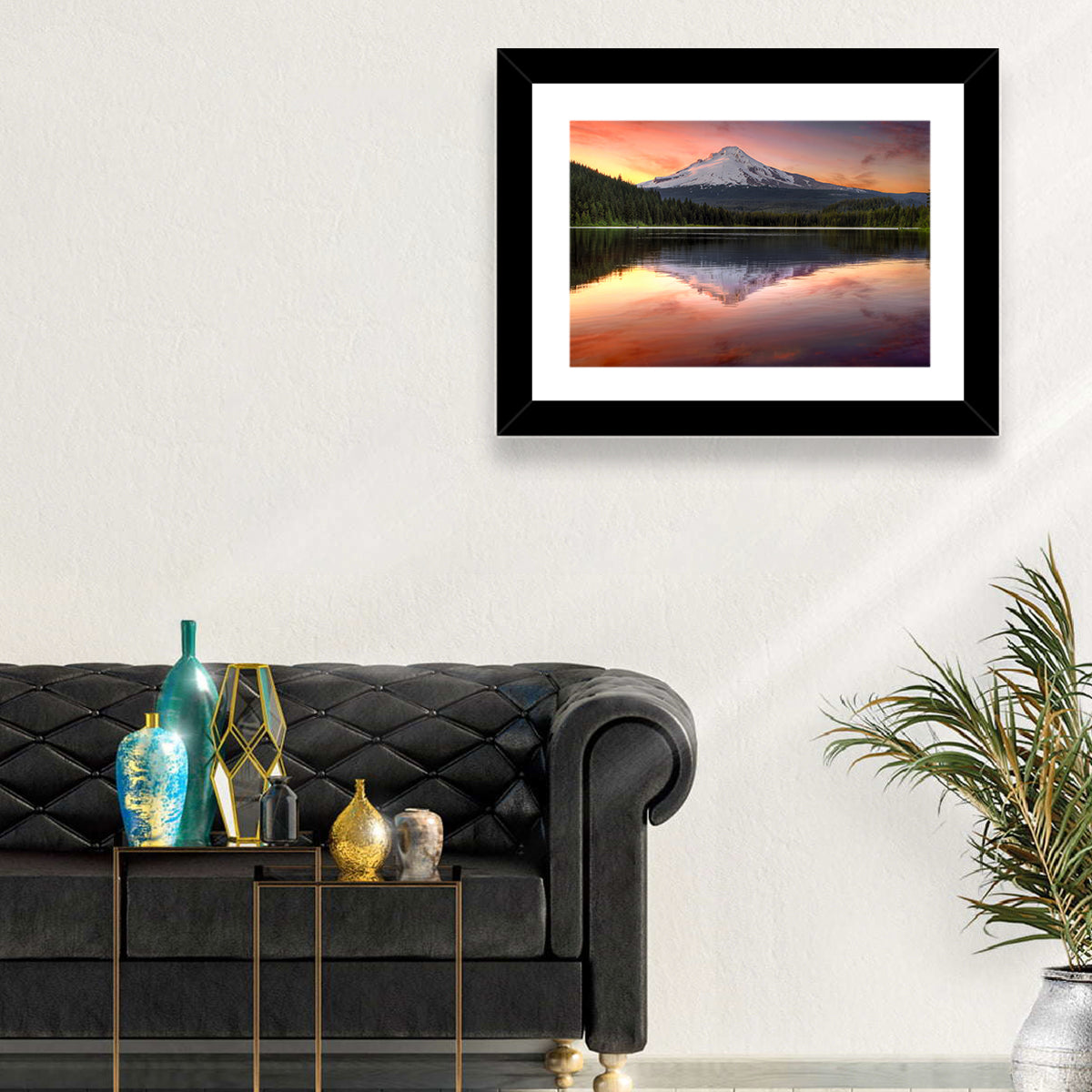 Mount Hood Reflected at Trillium Lake Wall Art in a room, landscape