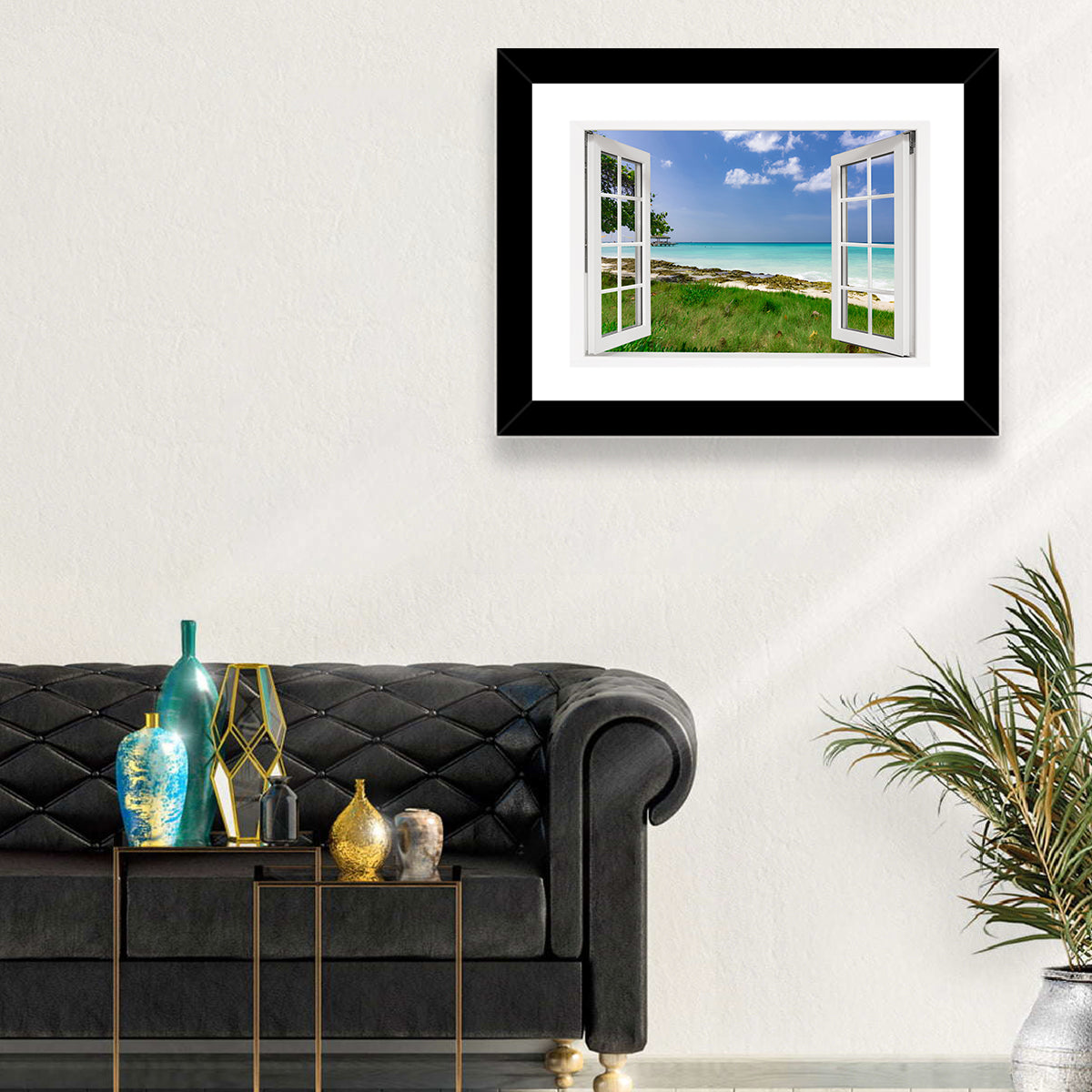 Gazebo on Pier Over Turquoise Ocean Wall Art in a room, landscape