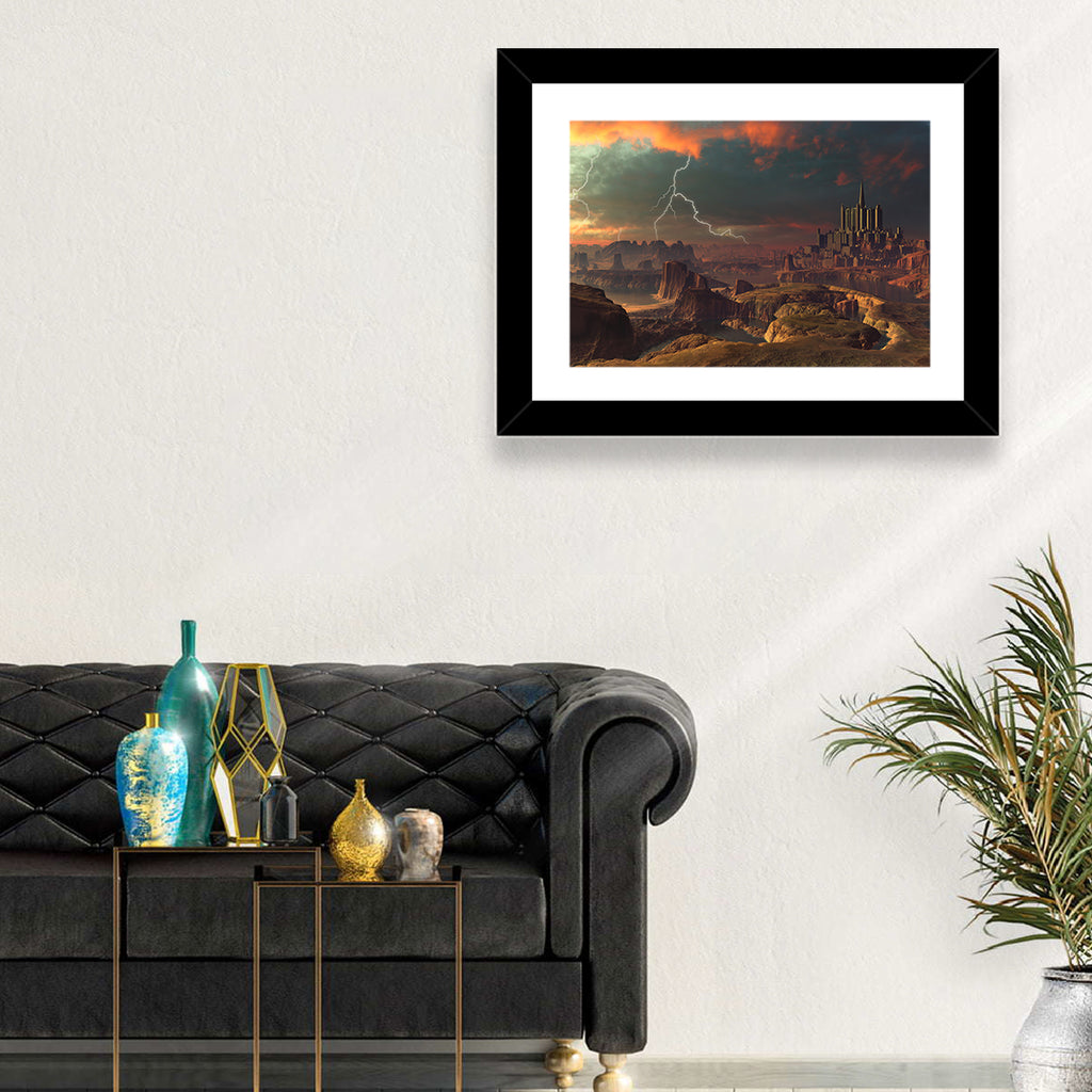 Dusk Storm Over Alien Fortress Wall Art