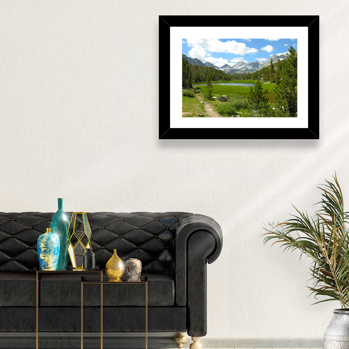 Sierra Nevada Trail to Snow Capped Peaks Wall Art in a room, landscape