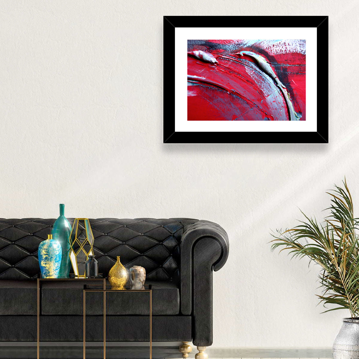 Crimson Impasto Motion Wall Art in a room, landscape