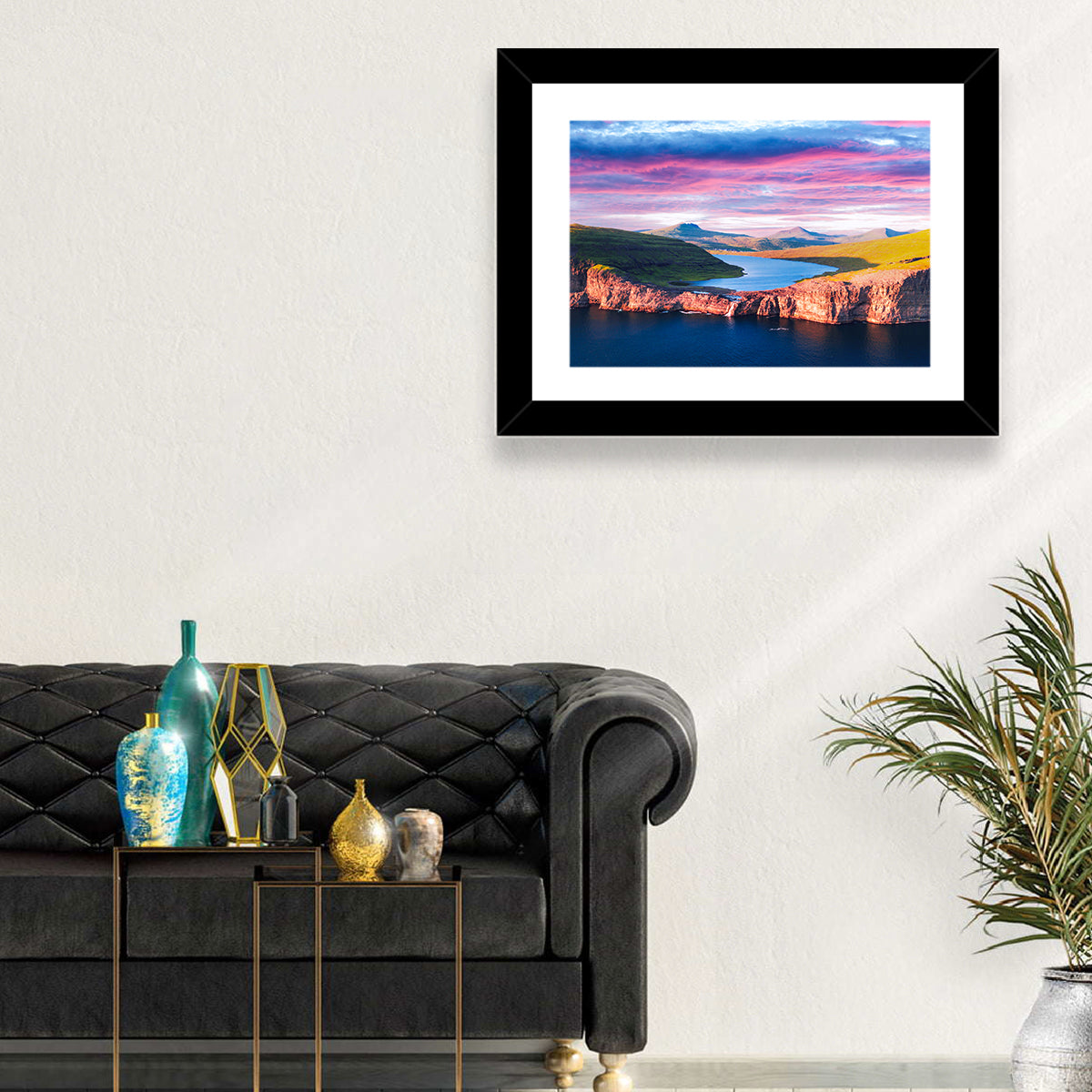 Sørvágsvatn Sunset Wall Art in a room, landscape
