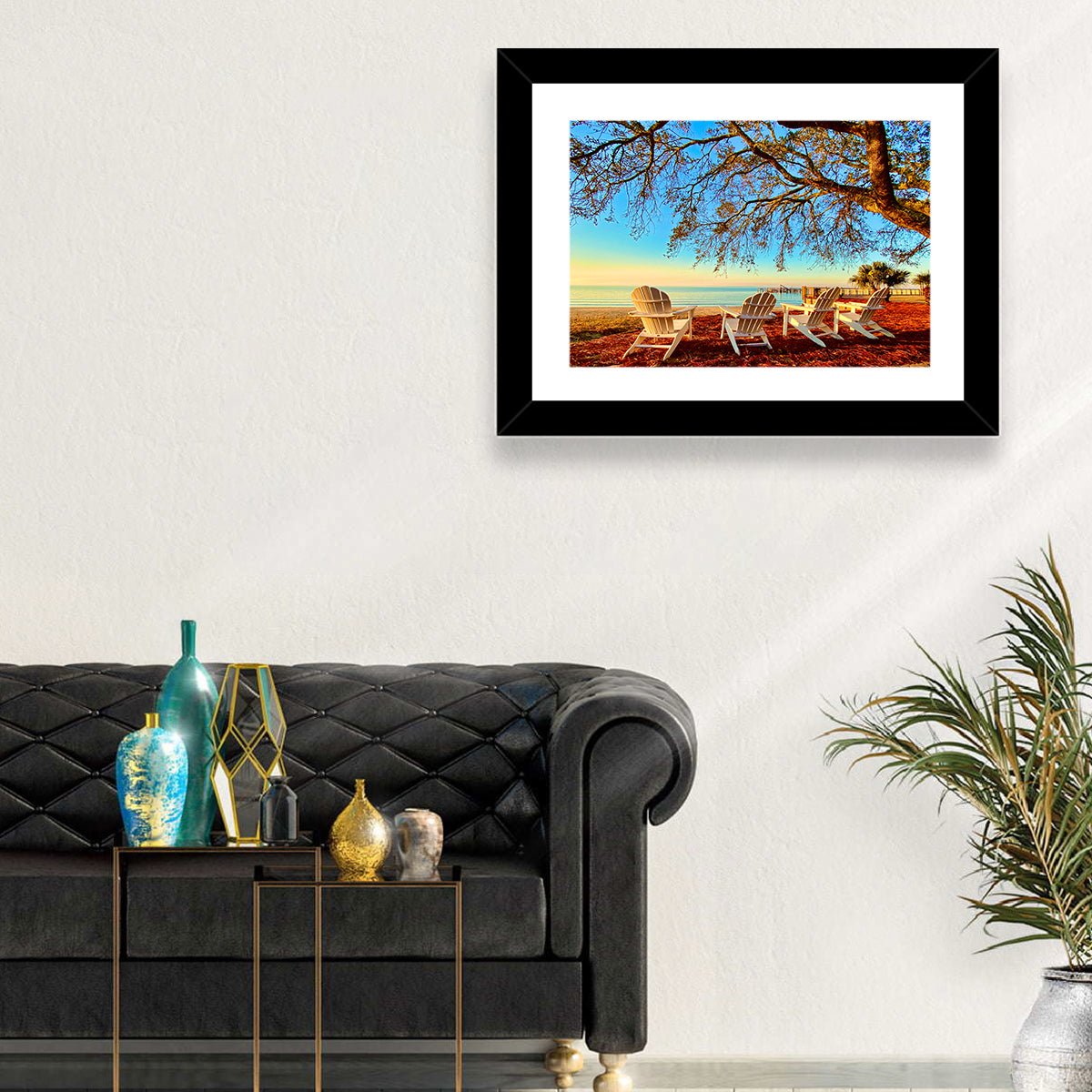 Mobile Bay Adirondack Chairs at Sunrise Wall Art in a room, landscape