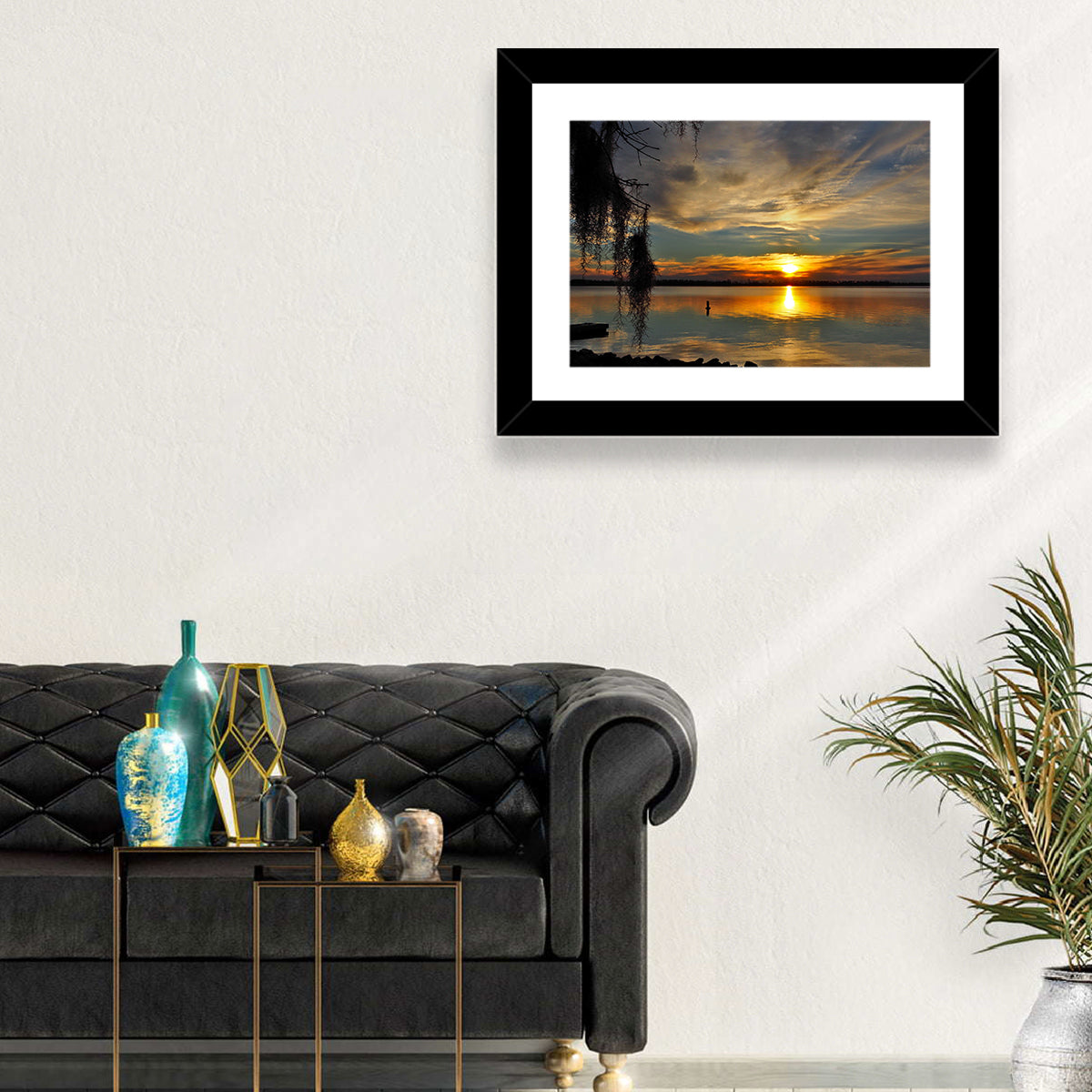 Lake Seminole Sunset Reflection Wall Art in a room, landscape