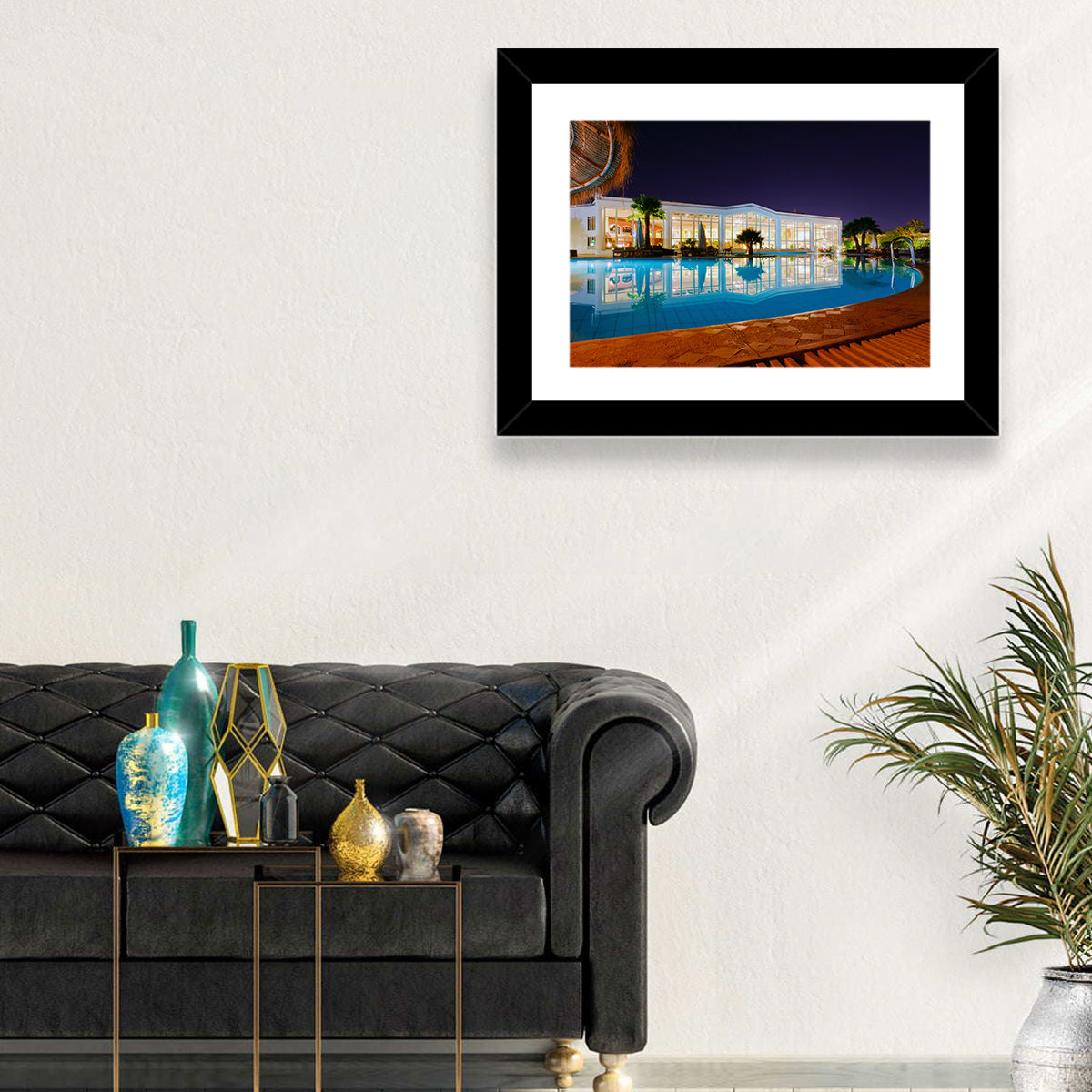 Moonlit Resort Pool Reflection Wall Art