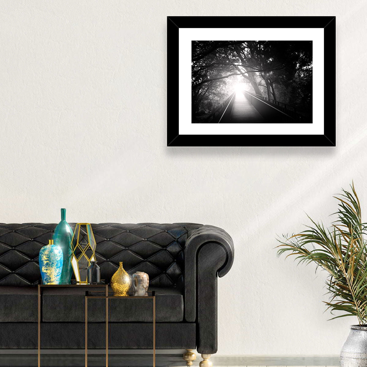 Foggy Forest Bridge Wall Art