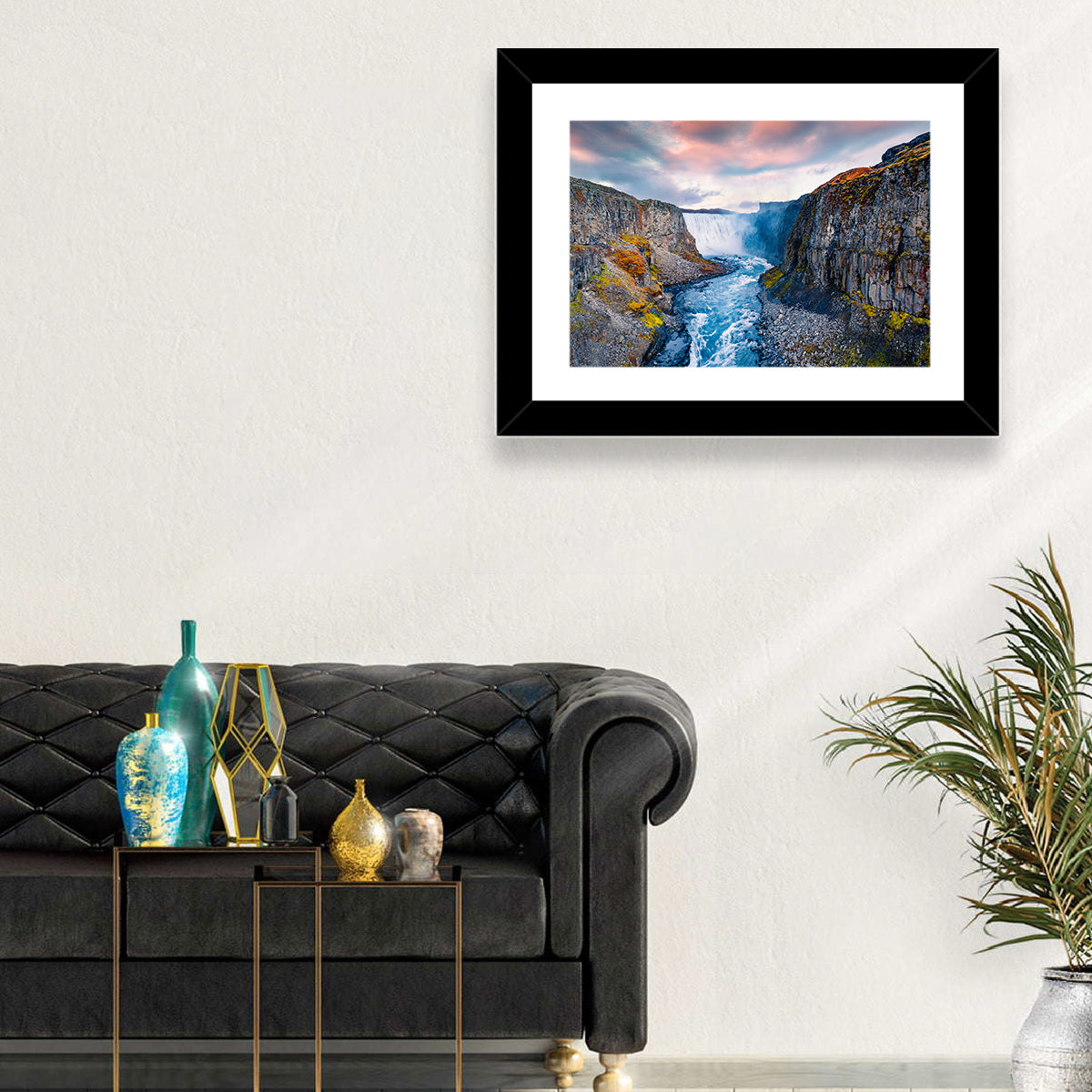 Dettifoss Waterfall Wall Art in a room, landscape