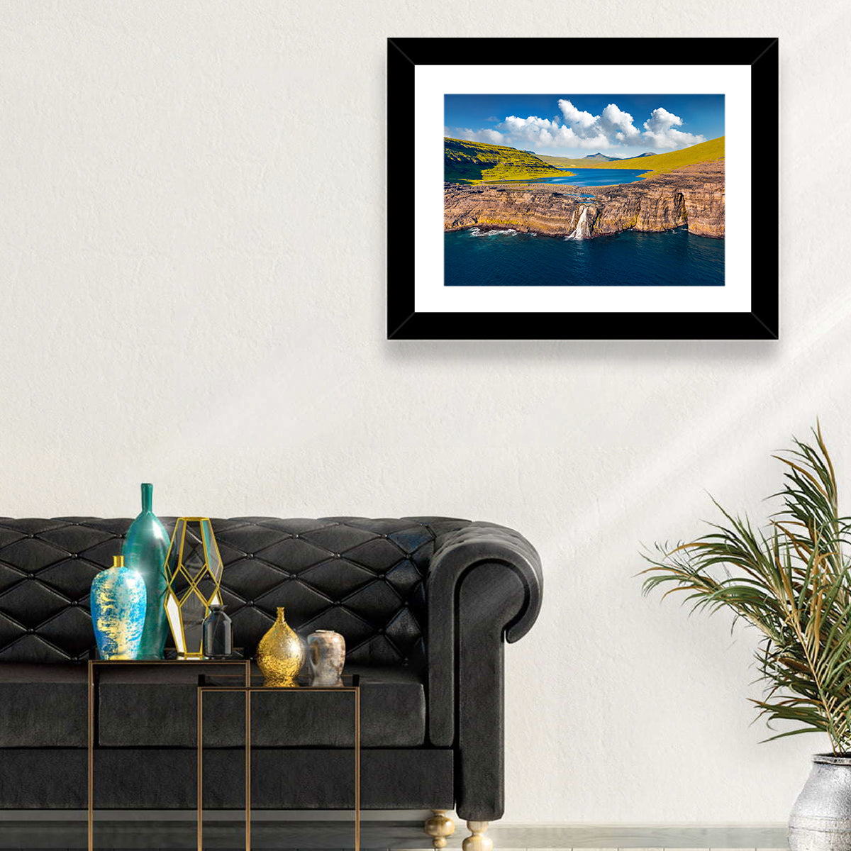 Mulafossur Waterfall Gasadalur Wall Art in a room, landscape