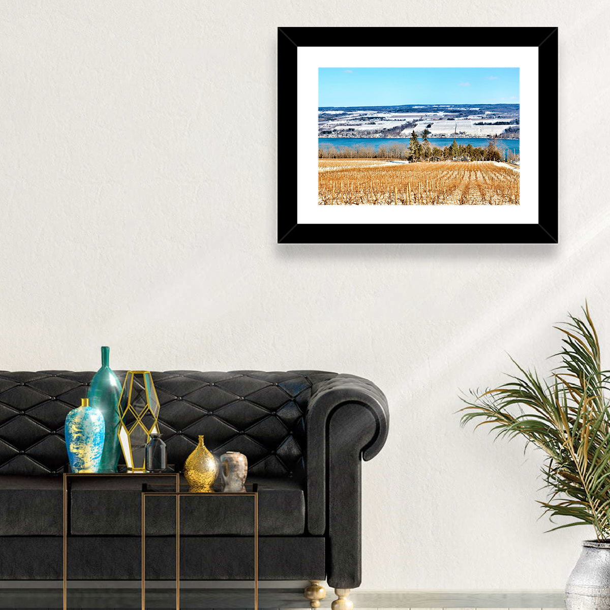 Seneca Lake Vineyard Wall Art in a room, landscape