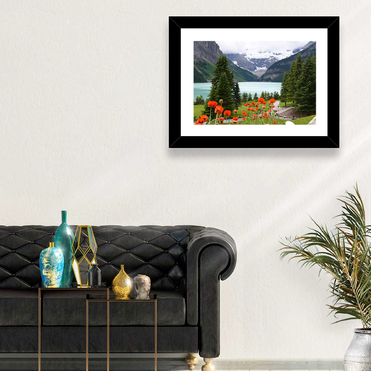 Lake Louise Poppies Wall Art in a room, landscape