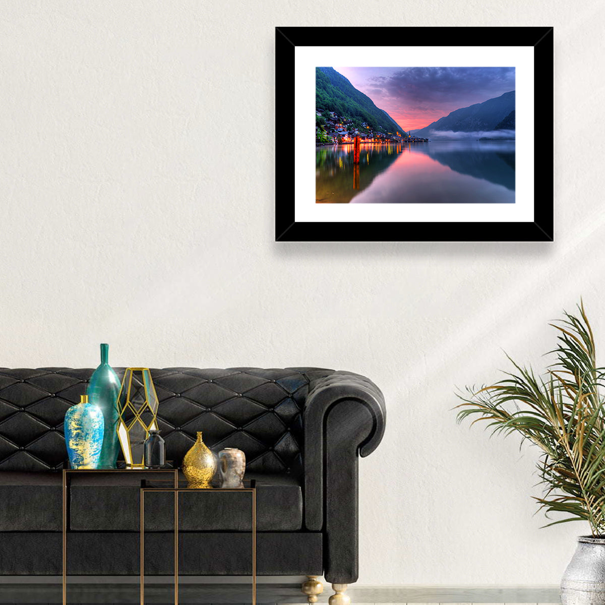 Hallstatt Mountain Village Wall Art in a room, landscape