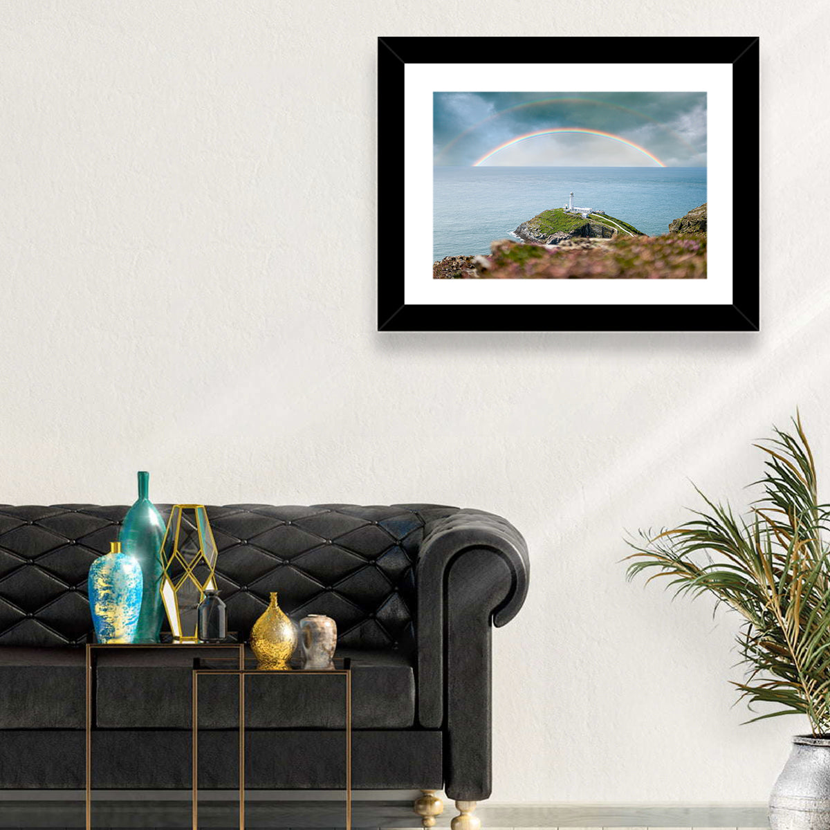 South Stack Lighthouse Coastline Wall Art in a room, landscape