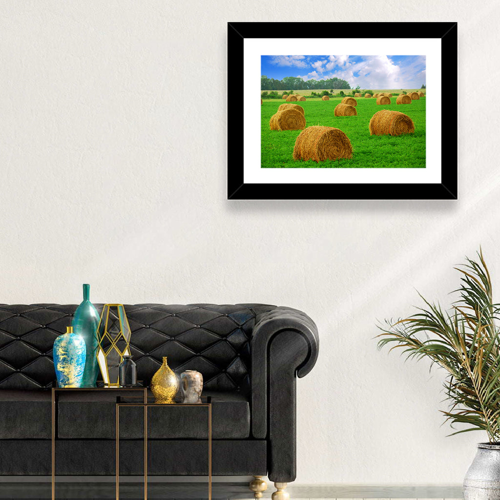 Golden Hay Bales in Green Field Wall Art