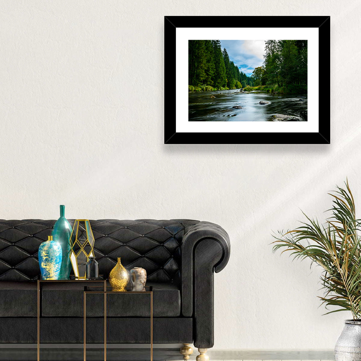 Bavarian Forest River Wall Art in a room, landscape
