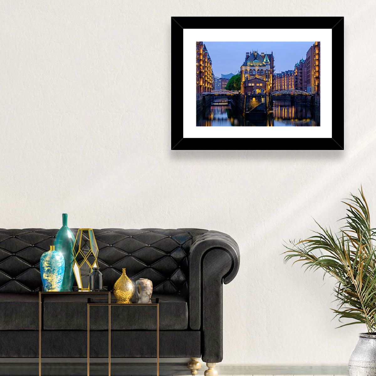 Wasserschloss Blue Hour Reflections Wall Art in a room, landscape