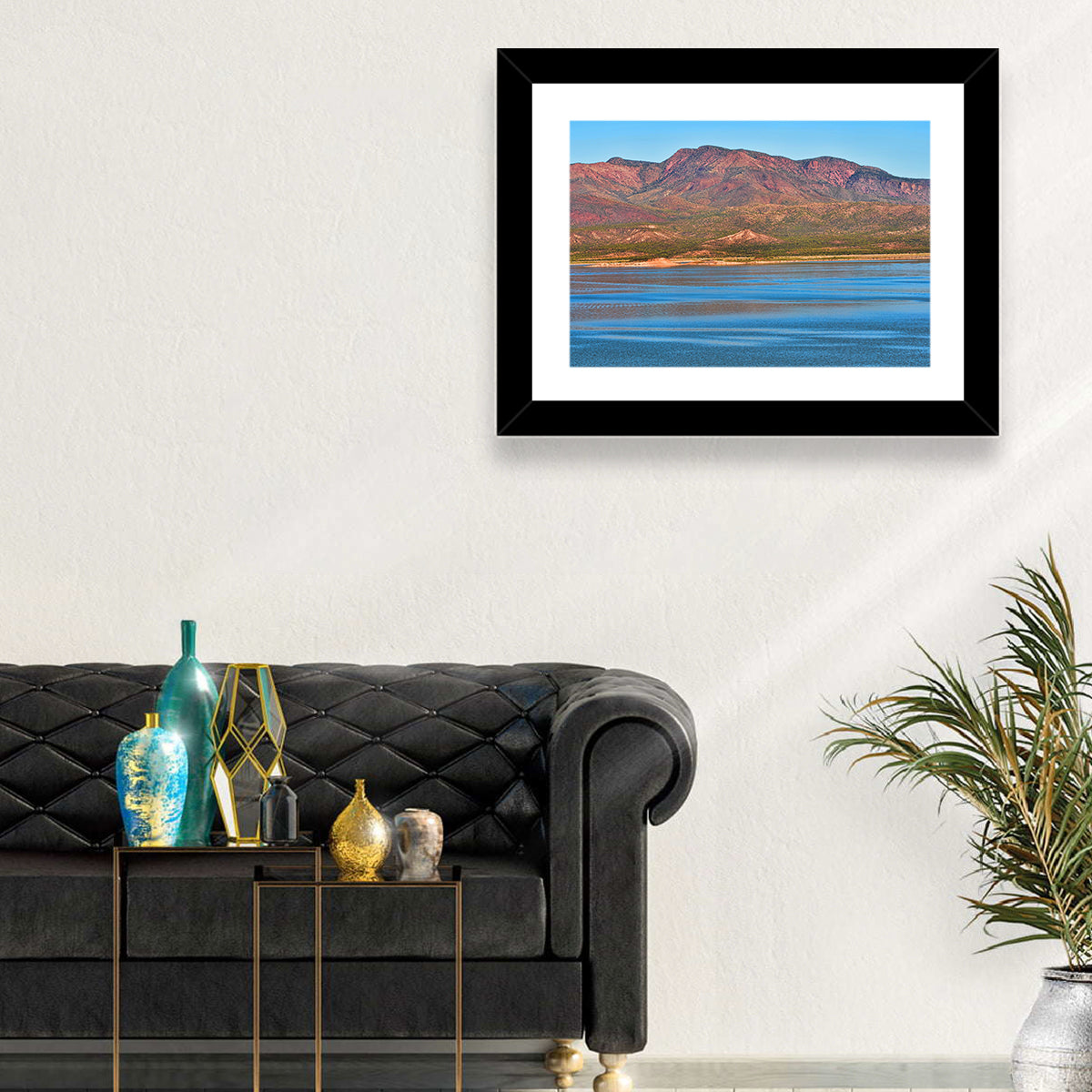 Blue Roosevelt Lake Vista Wall Art in a room, landscape
