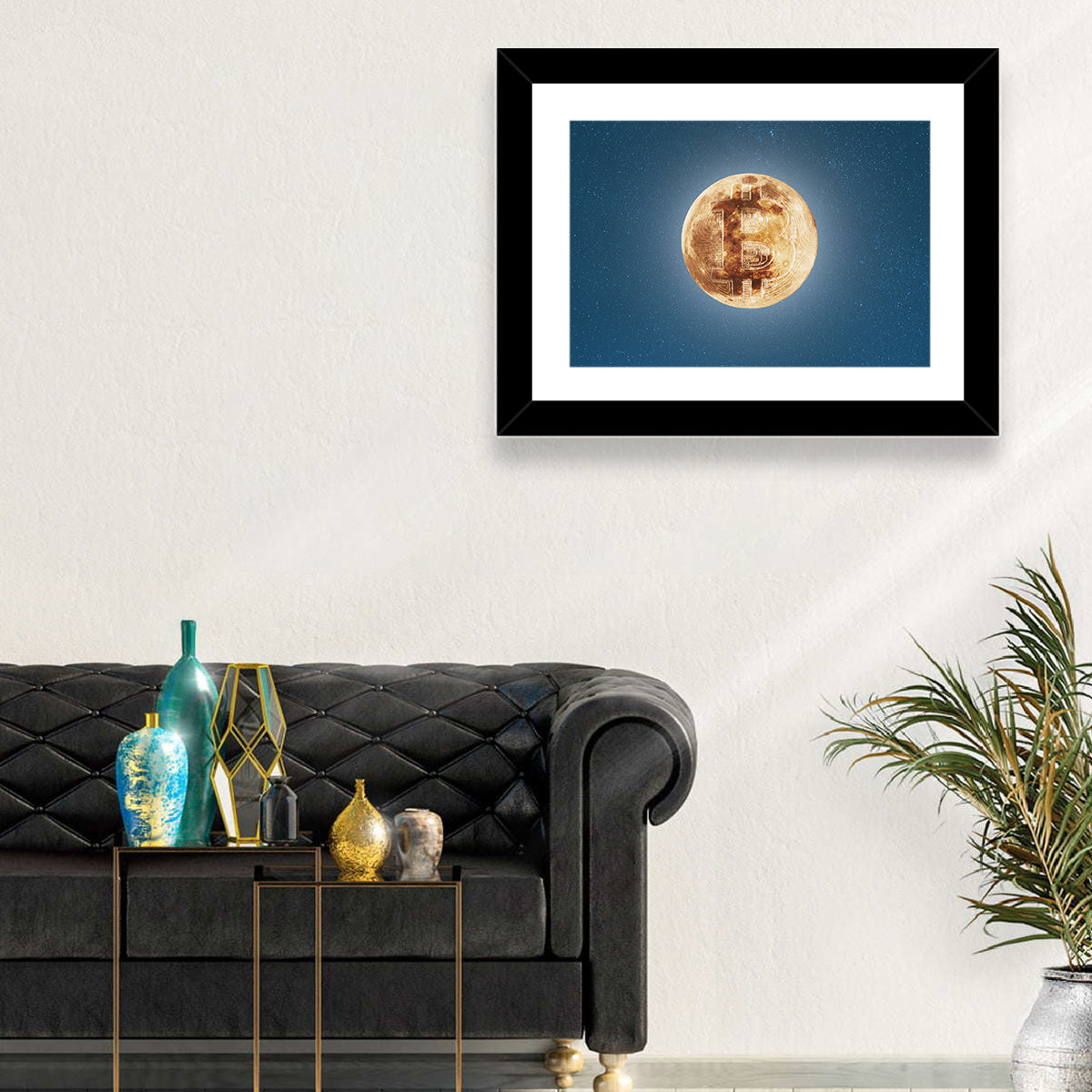 Bitcoin Circuit Moon Wall Art in a room, landscape