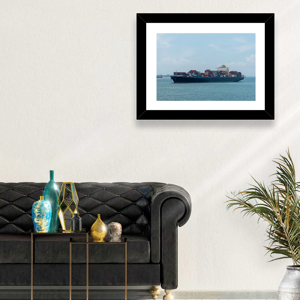 Harbor Container Ship at Sea Wall Art in a room, landscape