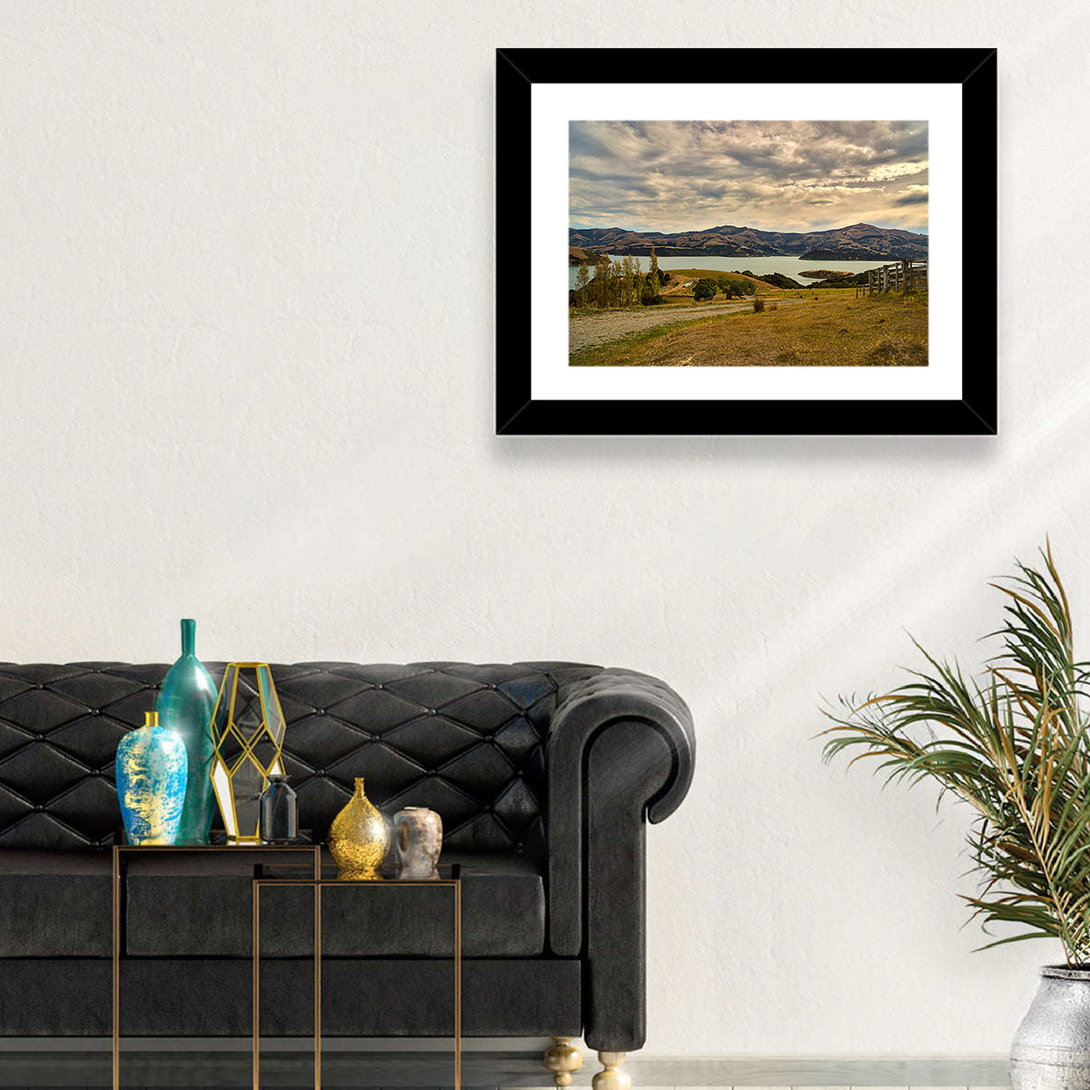 Akaroa Lake Gravel Path View Wall Art in a room, landscape