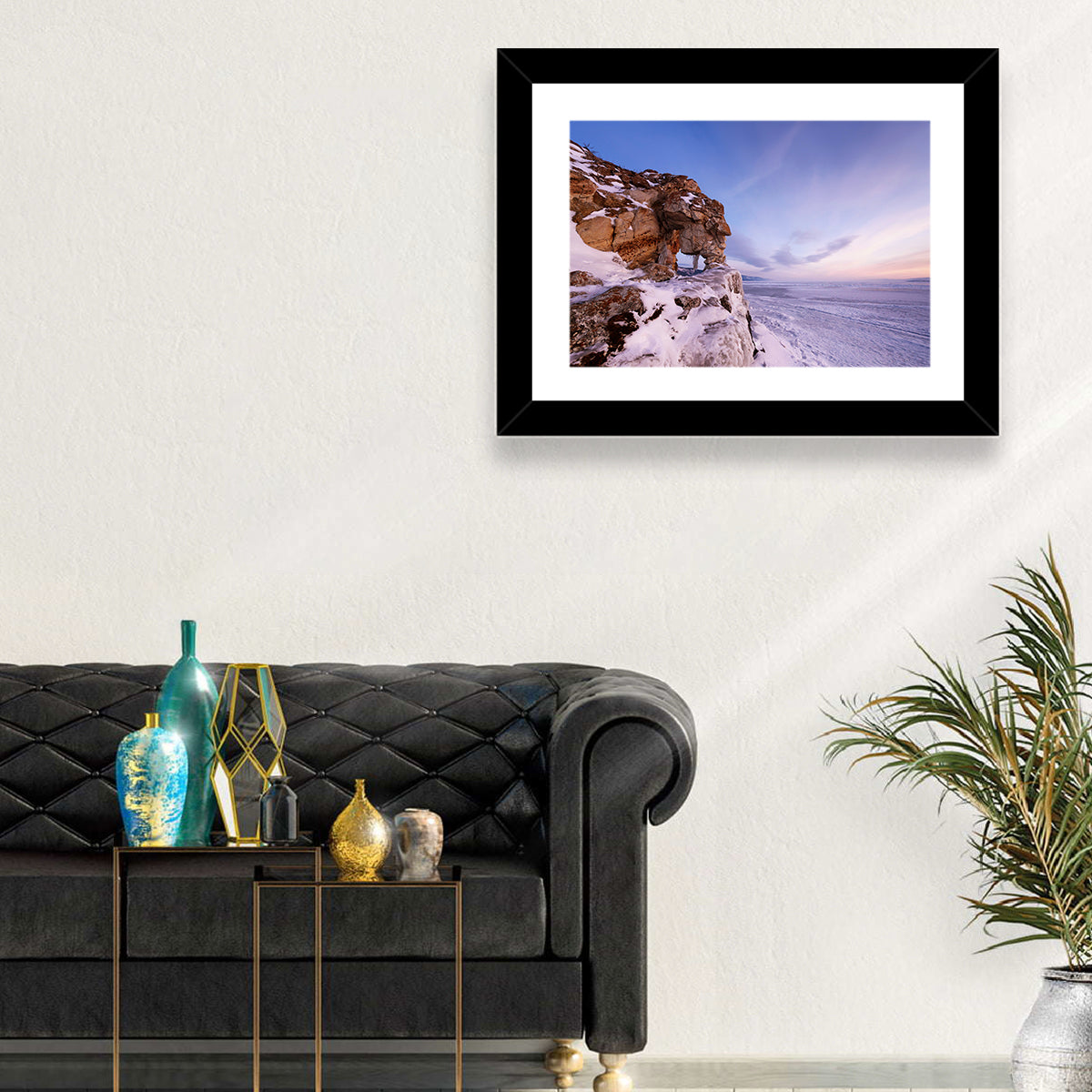 Lake Baikal Rock Arch at Winter Twilight Wall Art in a room, landscape