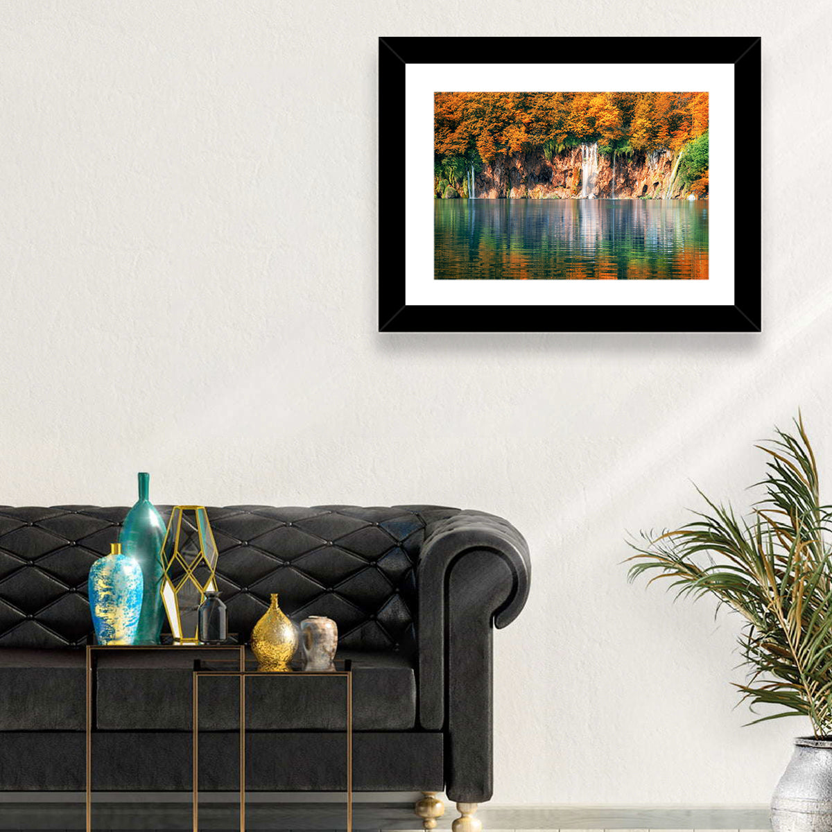 Autumn Reflections at Plitvice Lakes Wall Art in a room, landscape
