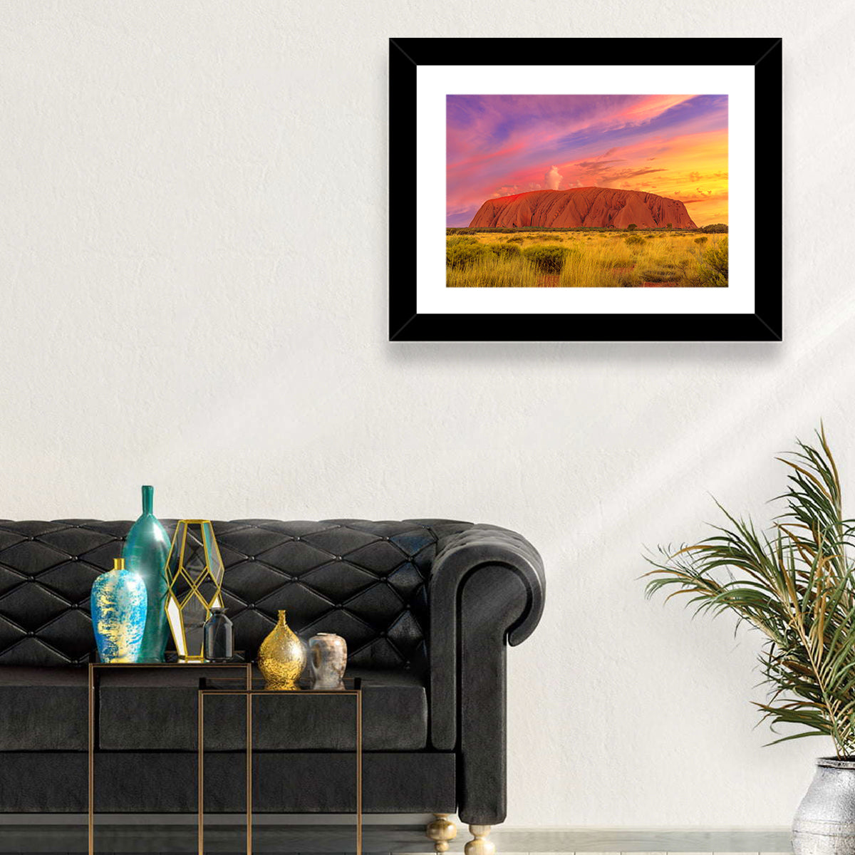 Uluru Golden Hour Sunset Wall Art in a room, landscape