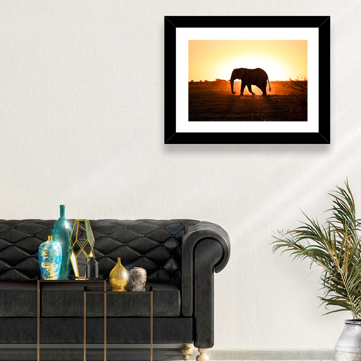 Golden Hour Elephant Silhouette Wall Art