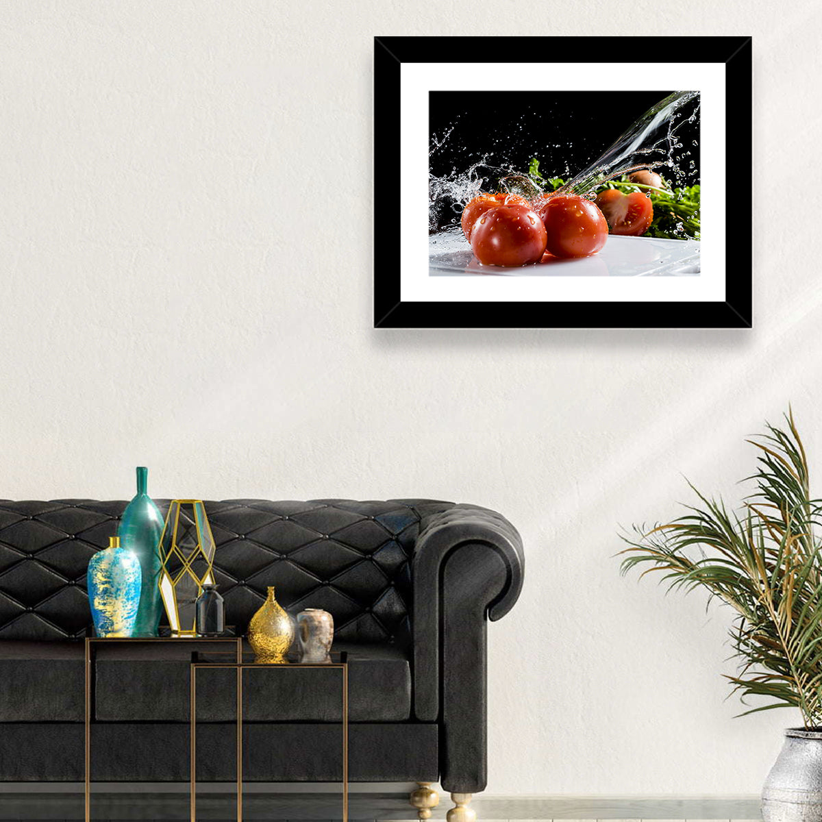 Tomatoes with Water Splash Wall Art in a room, landscape
