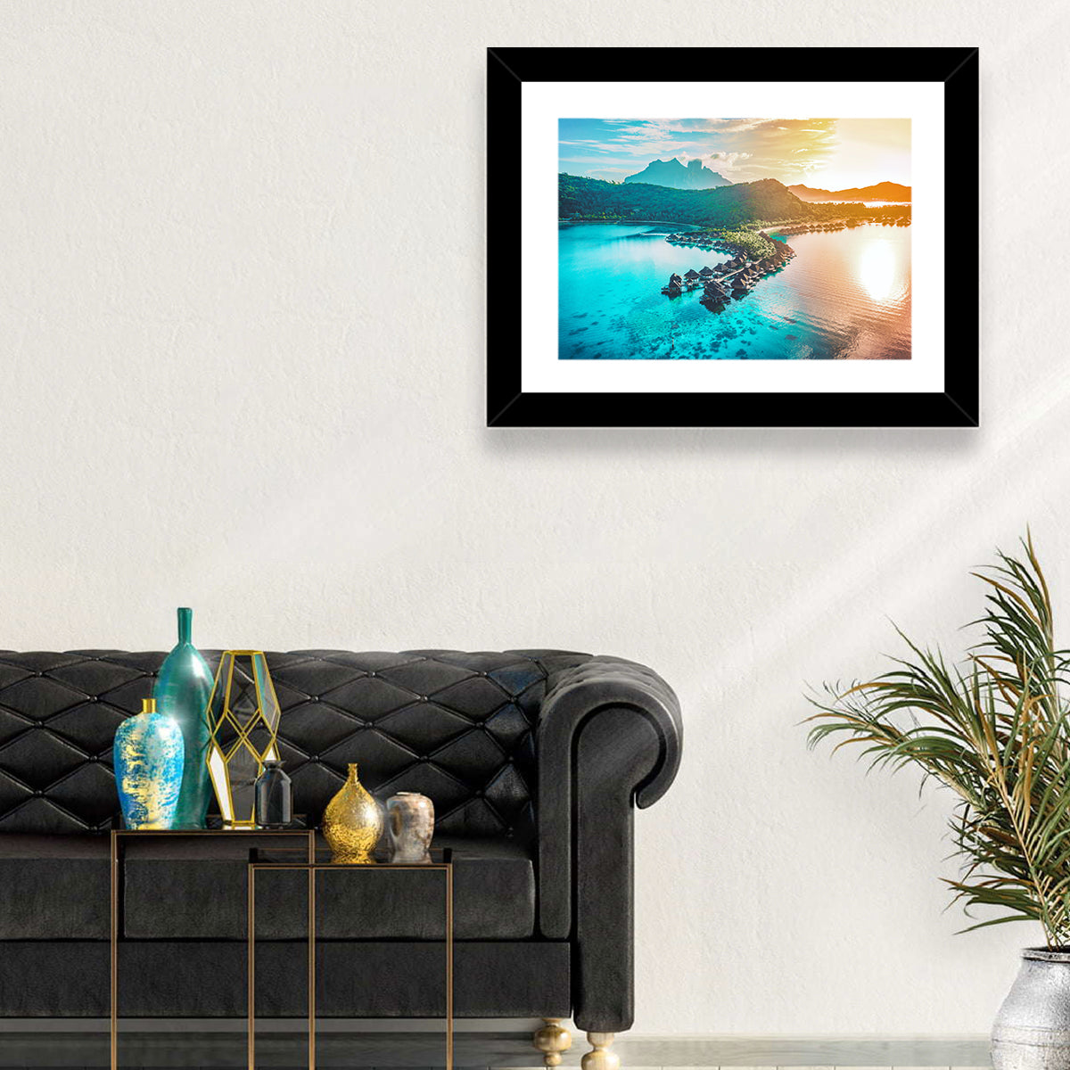 Bora Bora Overwater Bungalows Wall Art in a room, landscape