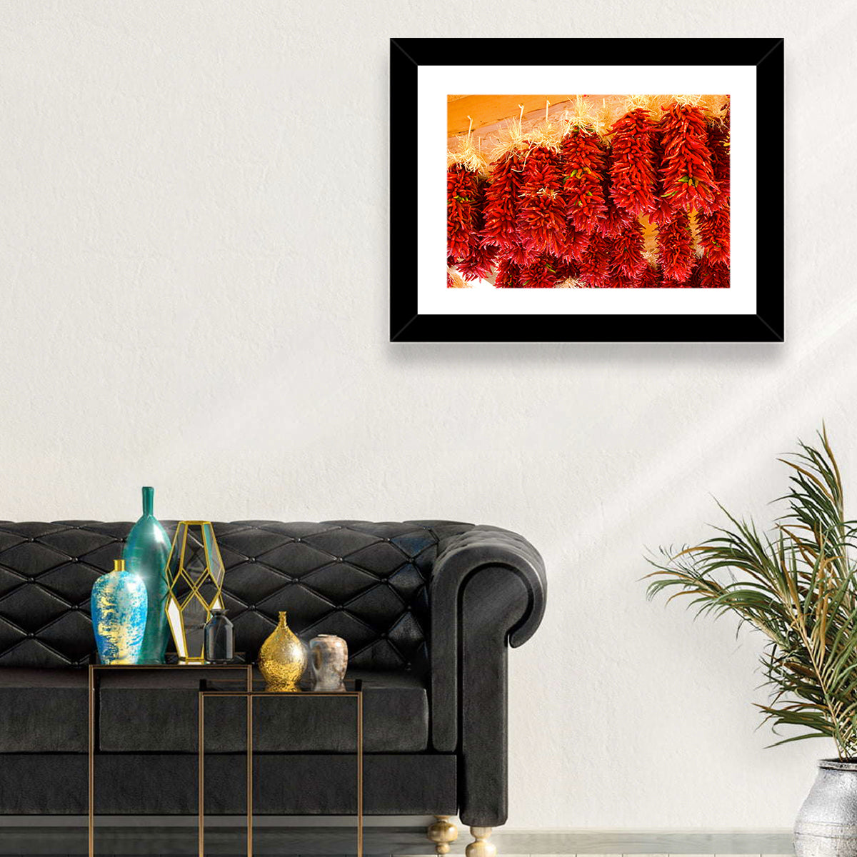 Hanging Dried Chili Peppers Wall Art in a room, landscape