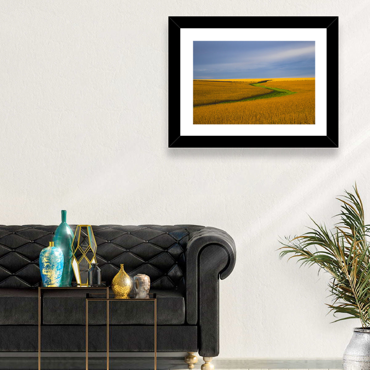 Golden Hour Soybean Field Wall Art in a room, landscape