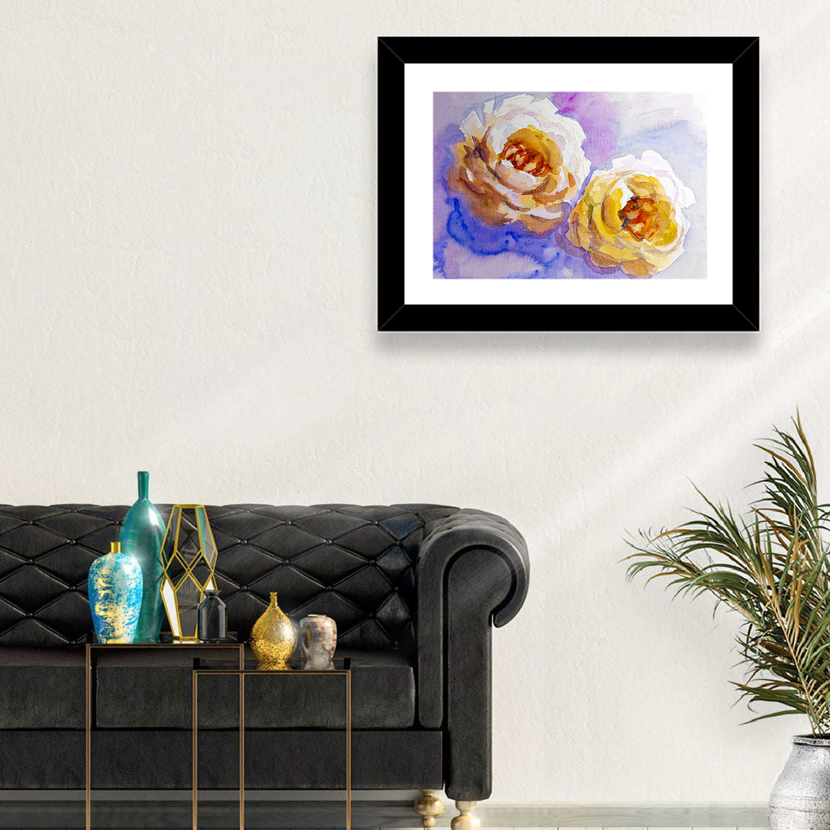 Diagonal Rose Pair Study Wall Art in a room, landscape