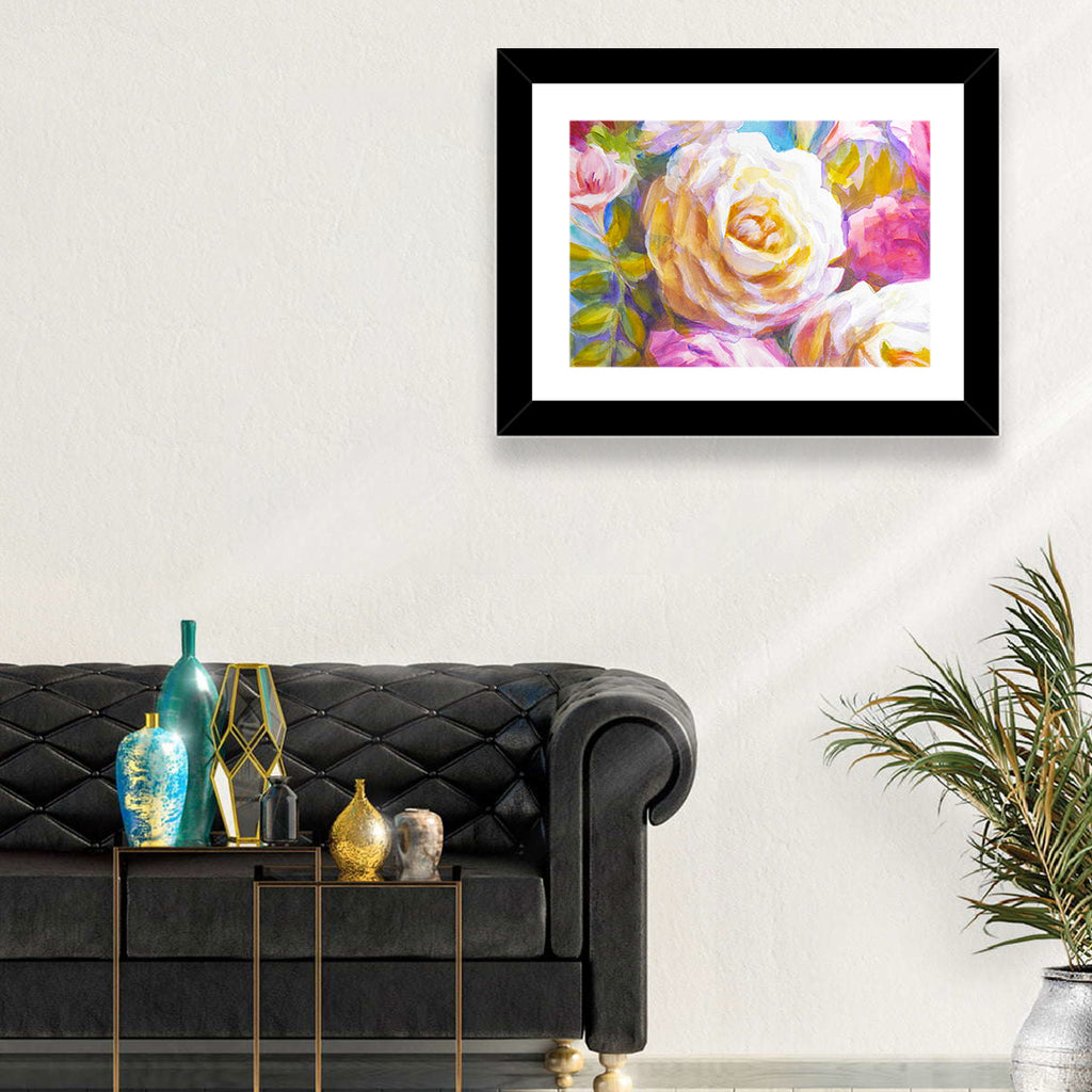 White and Gold Rose Bouquet Wall Art
