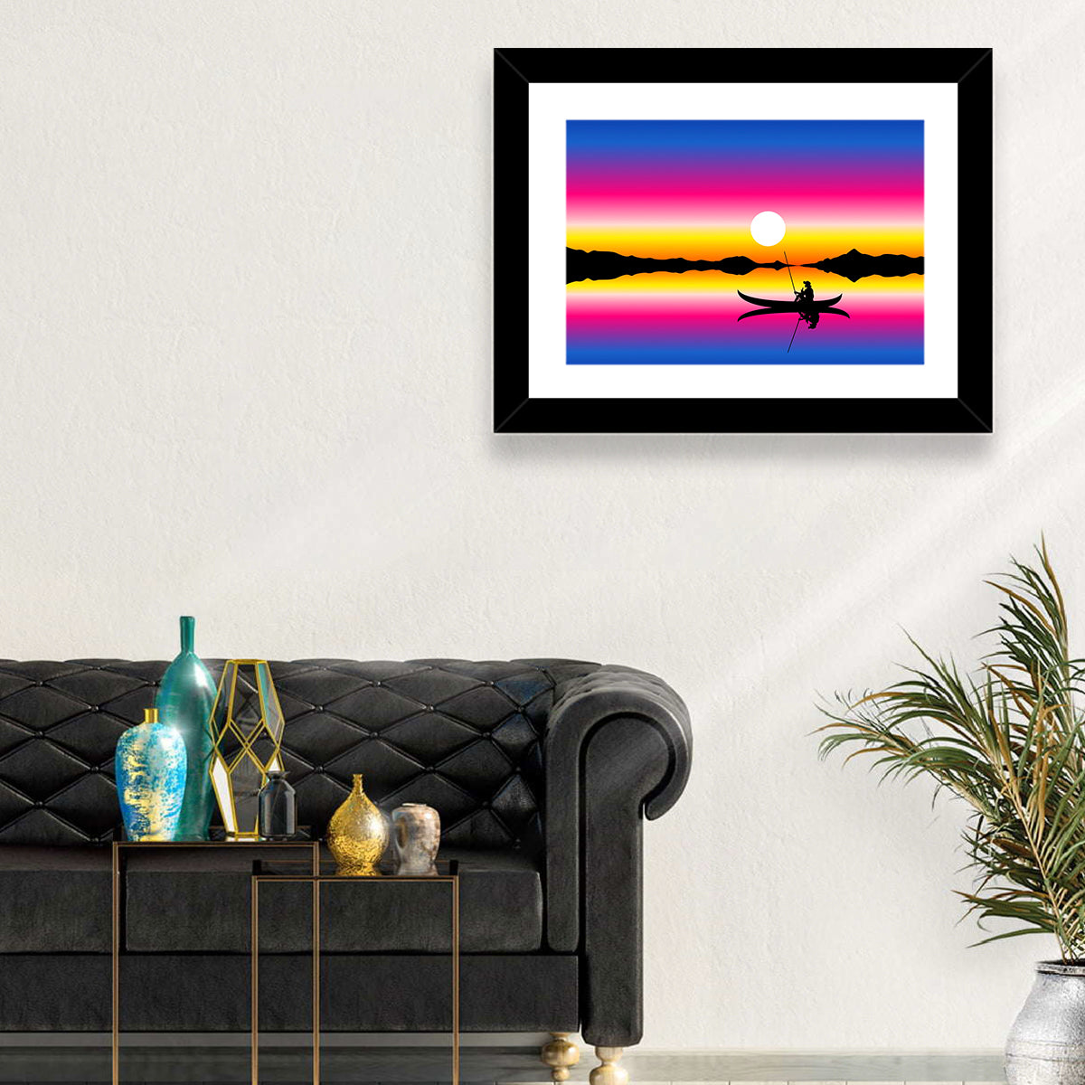 Fisherman Silhouette at Sunset Wall Art