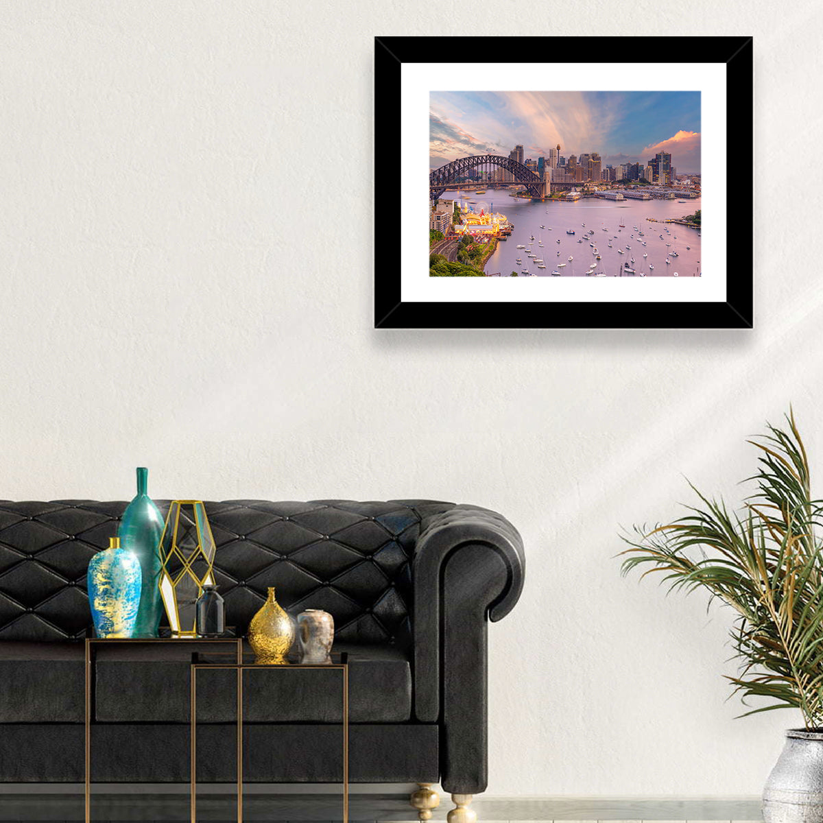 Sydney Harbour Bridge at Golden Twilight Wall Art in a room, landscape