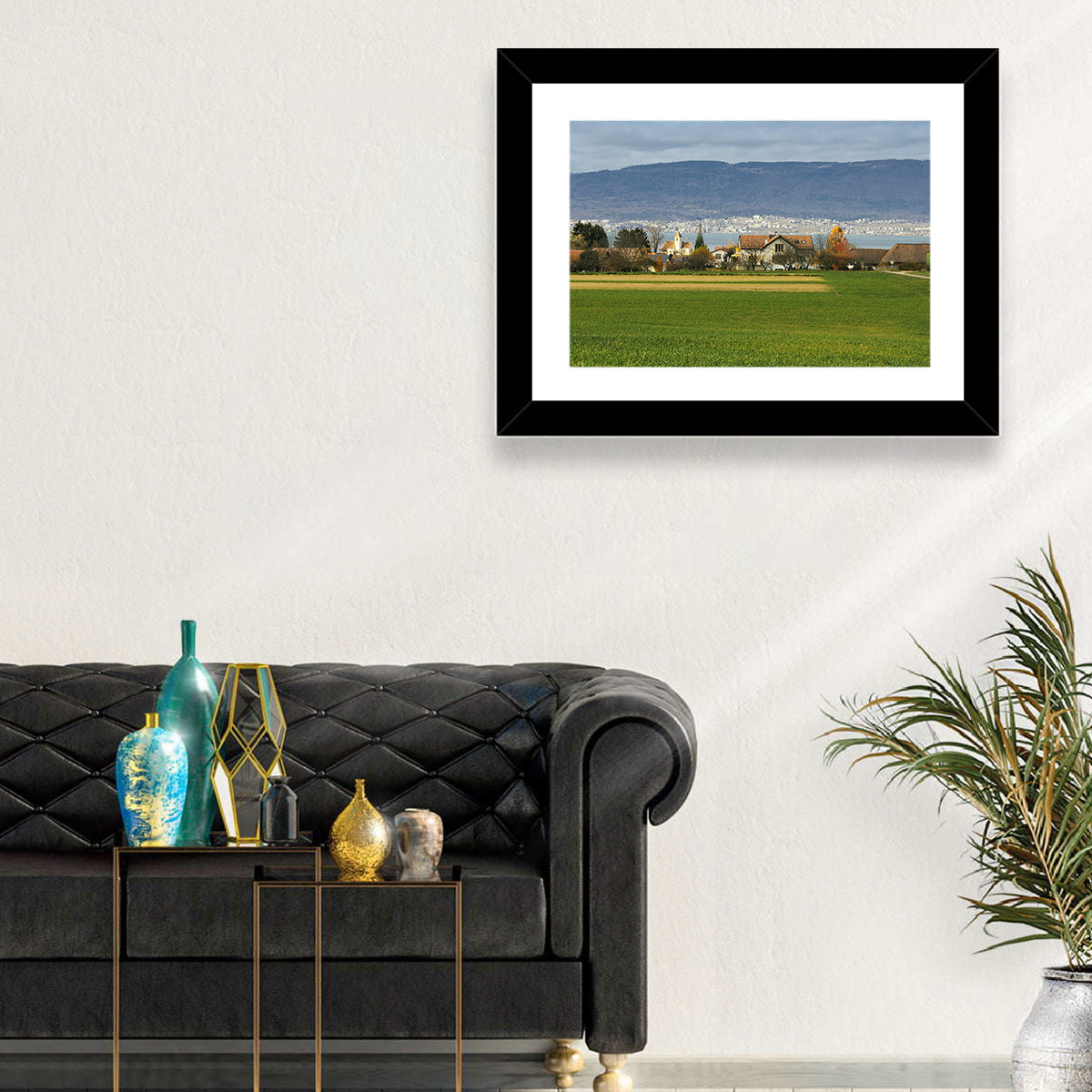 Lake Neuchatel Countryside View Wall Art in a room, landscape