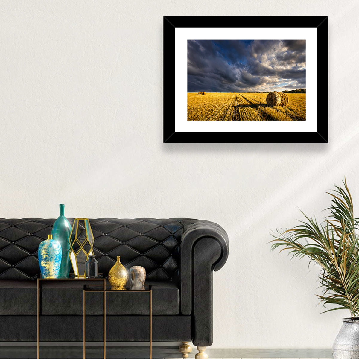 Hay Bale at Golden Hour Wall Art in a room, landscape