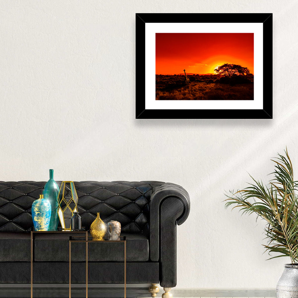 Savanna Sunset with Giraffe Wall Art