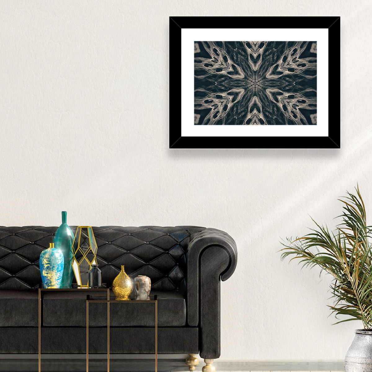 Black Gothic Demon Mandala Wall Art in a room, landscape