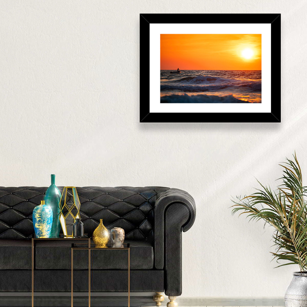 Sunset Fisherman Wall Art in a room, landscape
