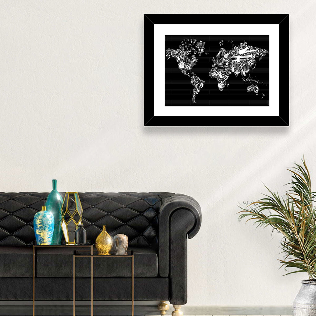 Instrument Silhouette World Map Wall Art